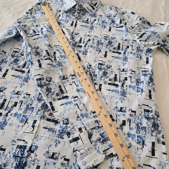 Robert Graham Men’s XL Classic Fit Button Down Shirt Abstract Blue White Stretch - Picture 9 of 11
